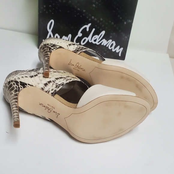 Sam Edelman Scotti Ivory Leather Snake Skin Sandals 8.5" - Picture 9 of 12